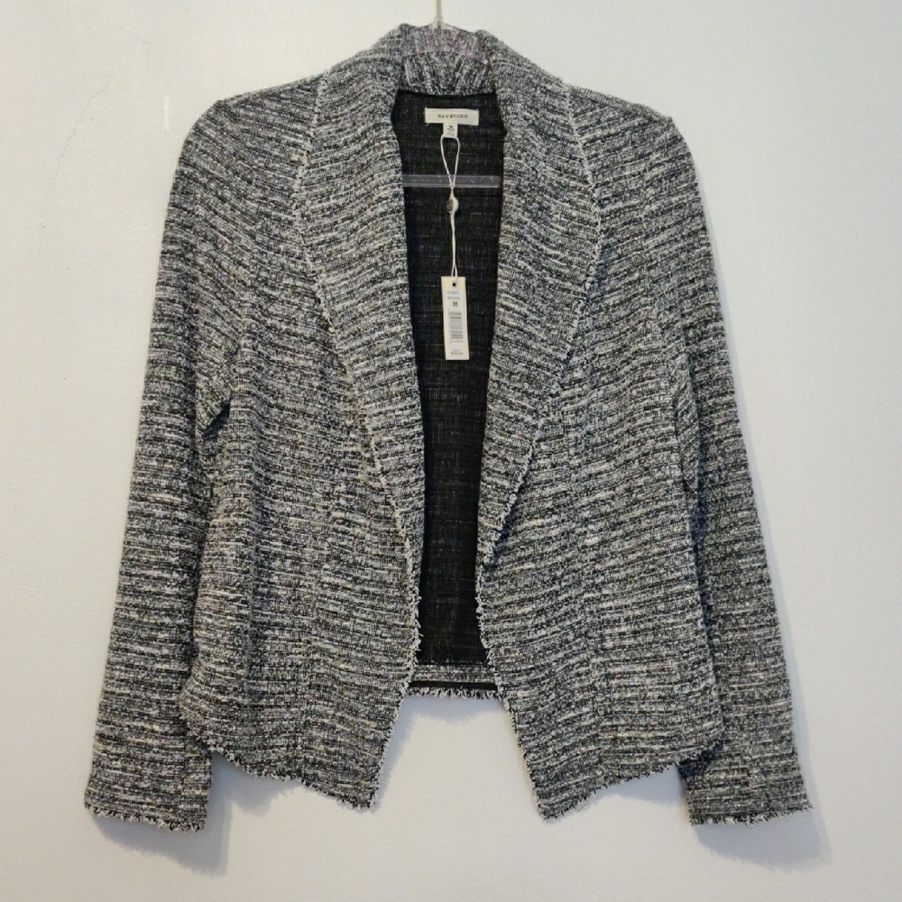 Max Studio Gray Black Tweed Open-Front Blazer